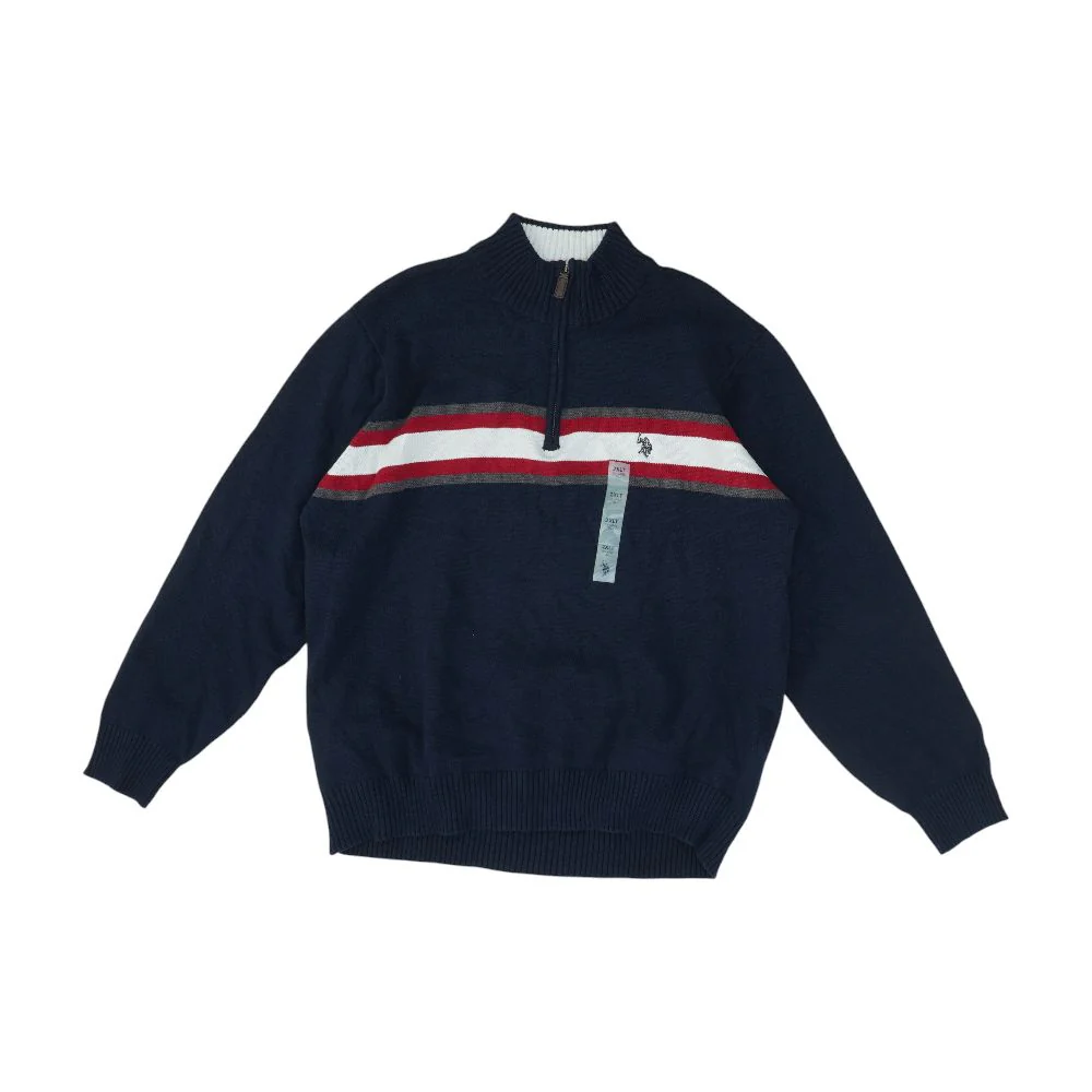Navy Big & Tall Color Block 1/4 Zip Sweater - Image 2