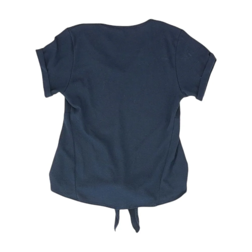 Navy Solid Short Sleeve Blouse - Image 2
