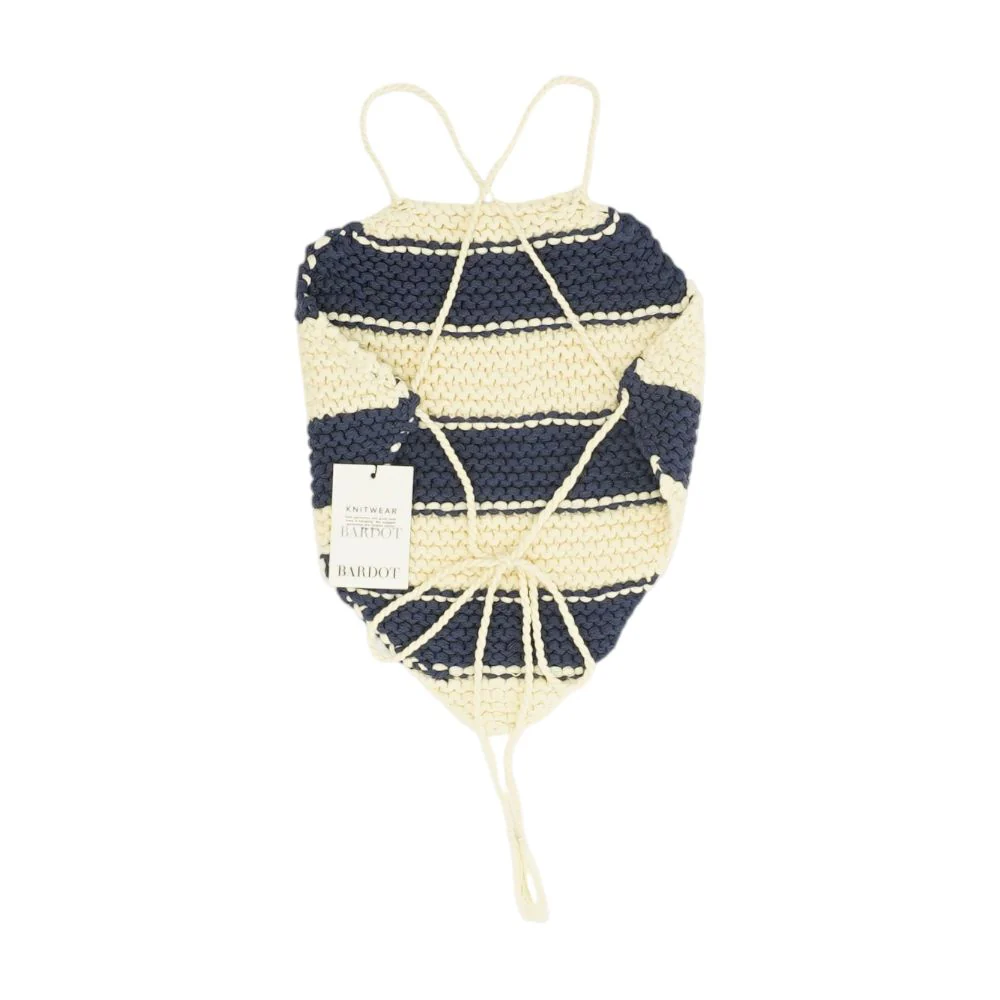 Navy Striped Cropped Knit Top - Image 2