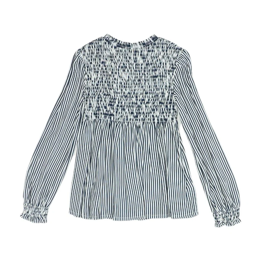 Navy Striped Long Sleeve Blouse - Image 2