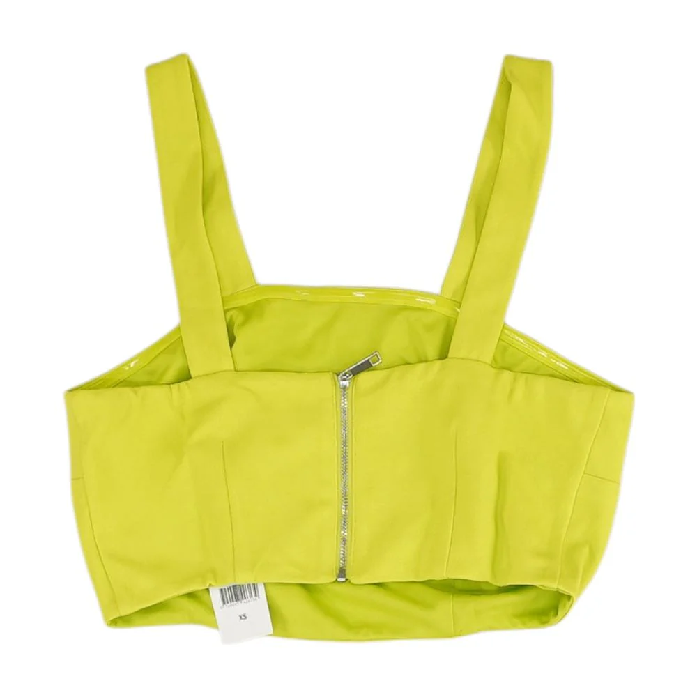 Neon Green Solid Cropped Knit Top - Image 2