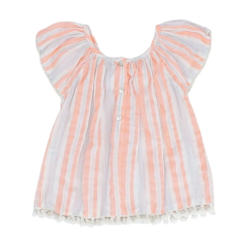 Neon Pink Striped Short Sleeve Blouse - Image 2