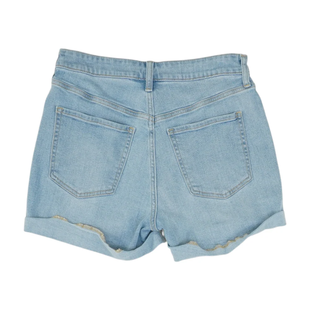 Blue Solid Denim Shorts - Image 2