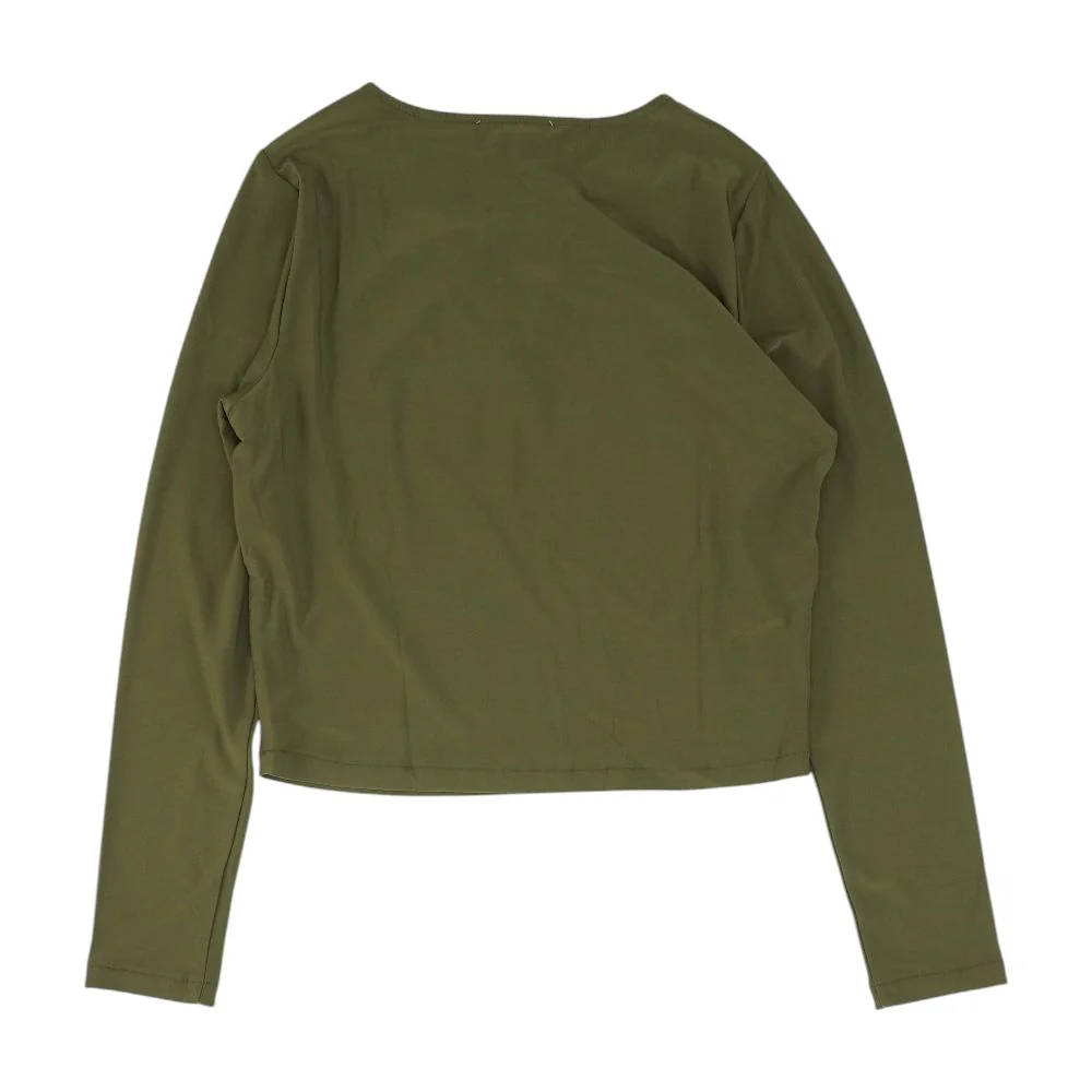 Olive Solid Cropped Knit Top - Image 2