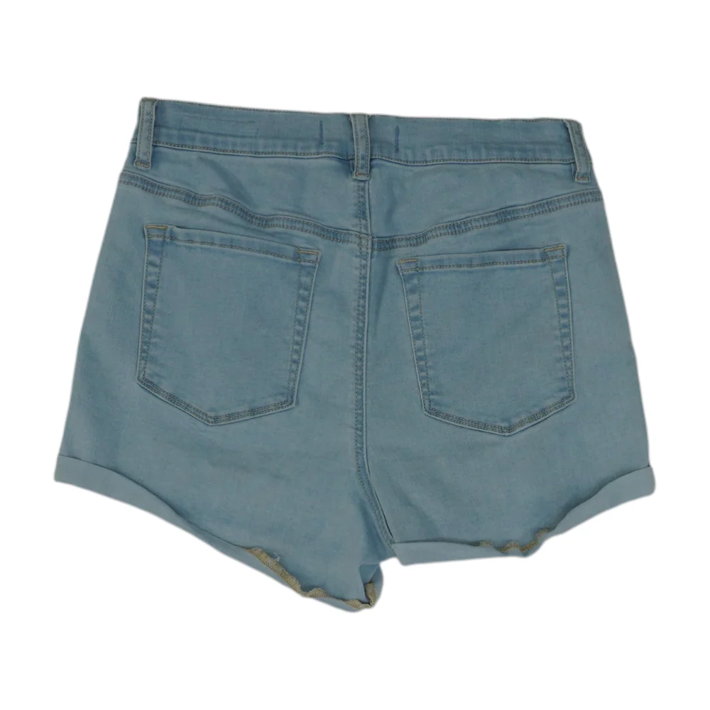 Blue Solid Denim Shorts - Image 2