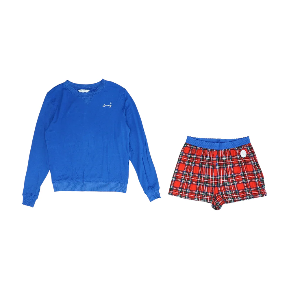 Blue Solid Pajama Set