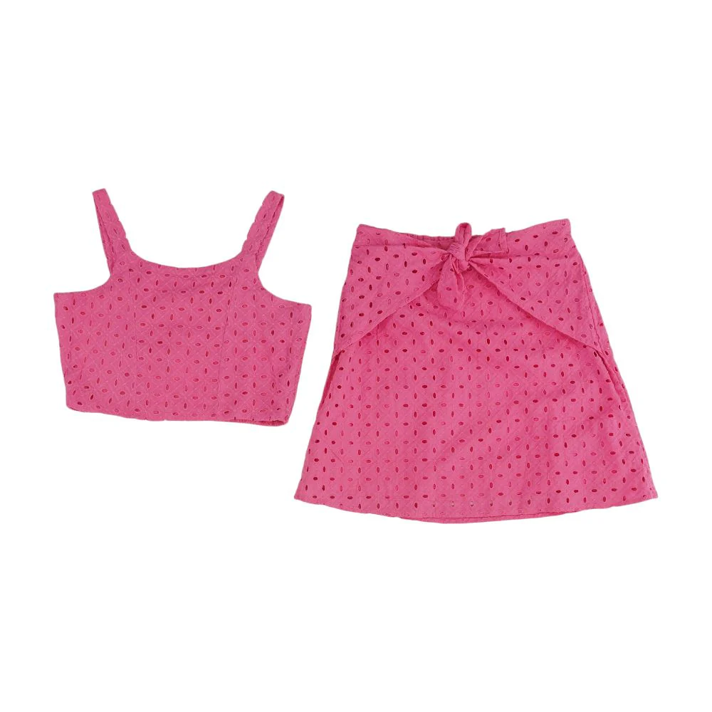 Pink Eyelet Skirt Set