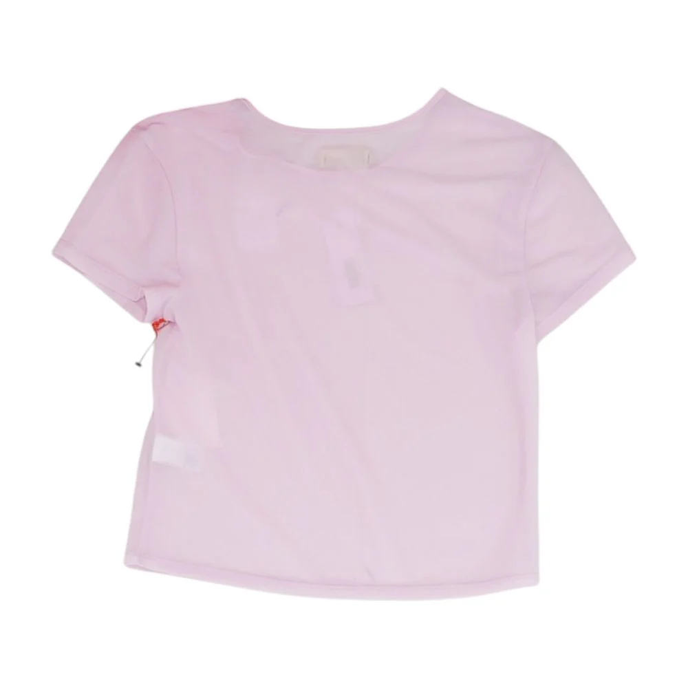 Pink Solid Sheer Crewneck T-Shirt - Image 2