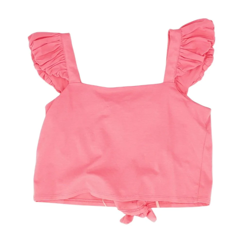 Pink Solid Short Sleeve Blouse - Image 2