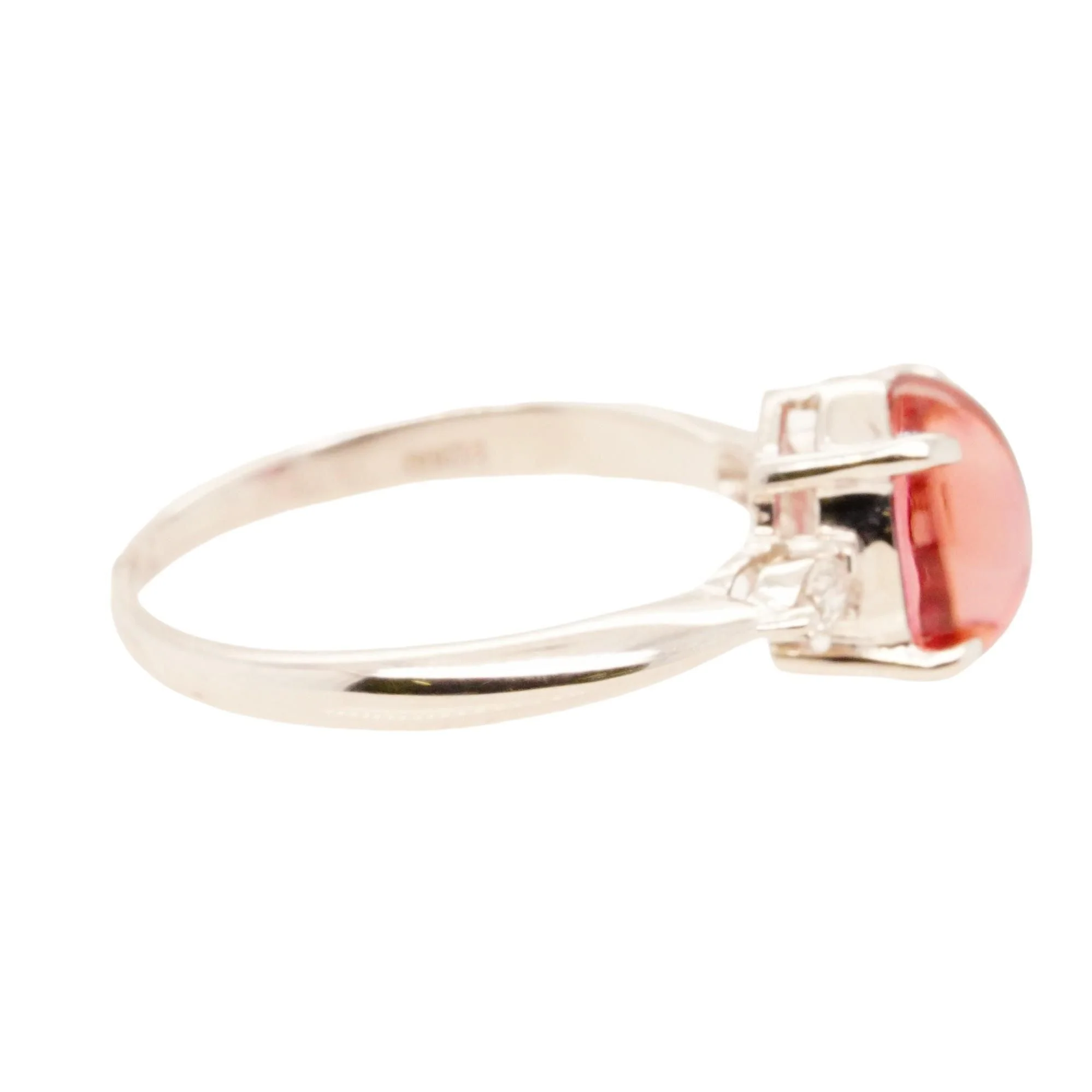 Platinum Pink Tourmaline Cabochon With Diamond Accents Ring - Image 3