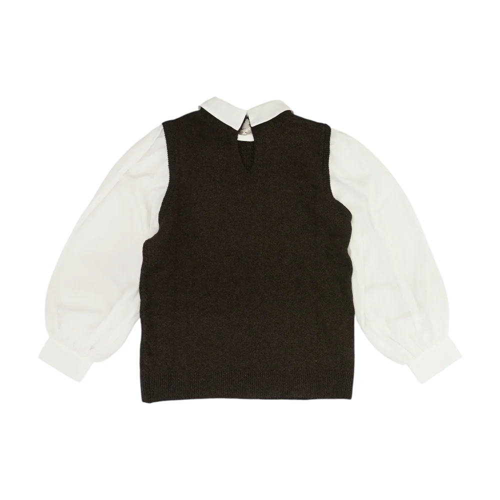 Brown Color Block Pullover Sweater - Image 2