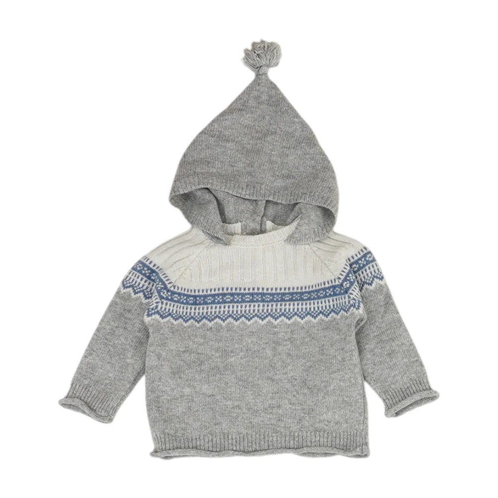 Gray Color Block Pullover Sweater