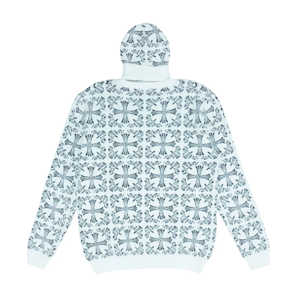 White Abstract Pullover Sweater and Beanie - Image 2