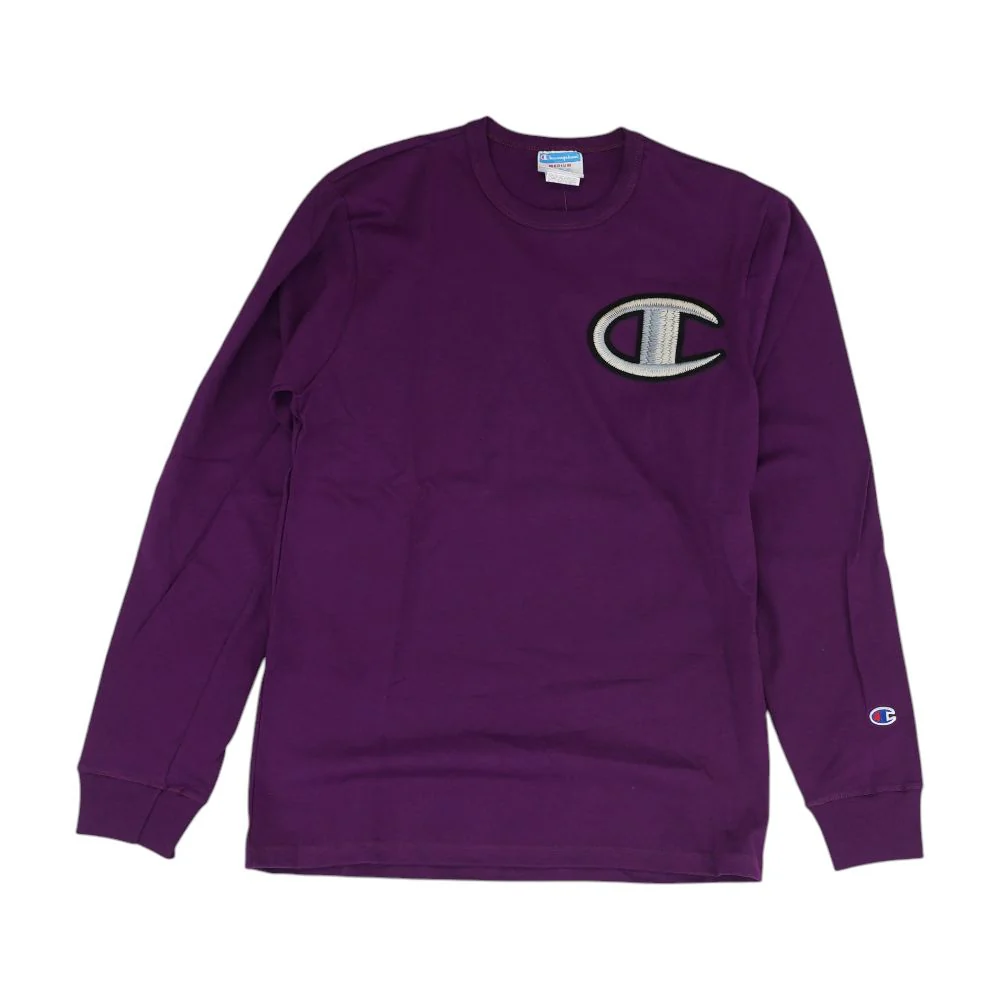 Purple Embroidery Detail Crewneck T-Shirt