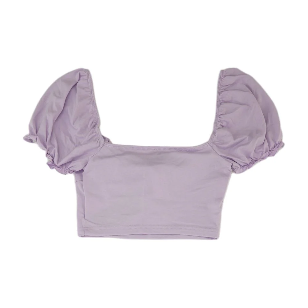 Purple Solid Short Sleeve Blouse - Image 2