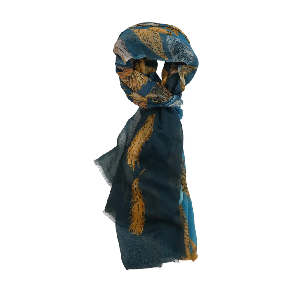 Blue Graphic Cotton Blend Scarf - Image 2