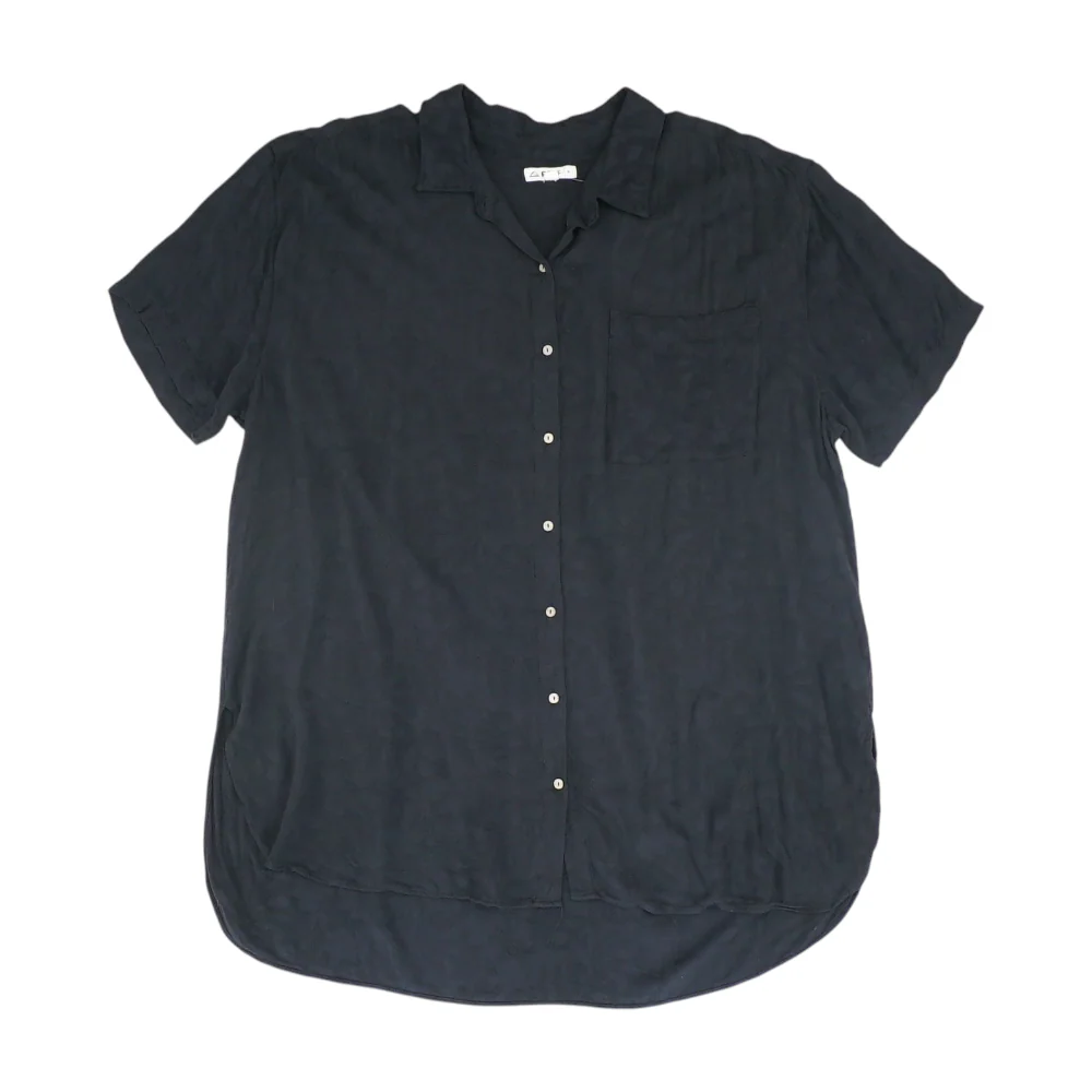 Black Solid Short Sleeve Button Down