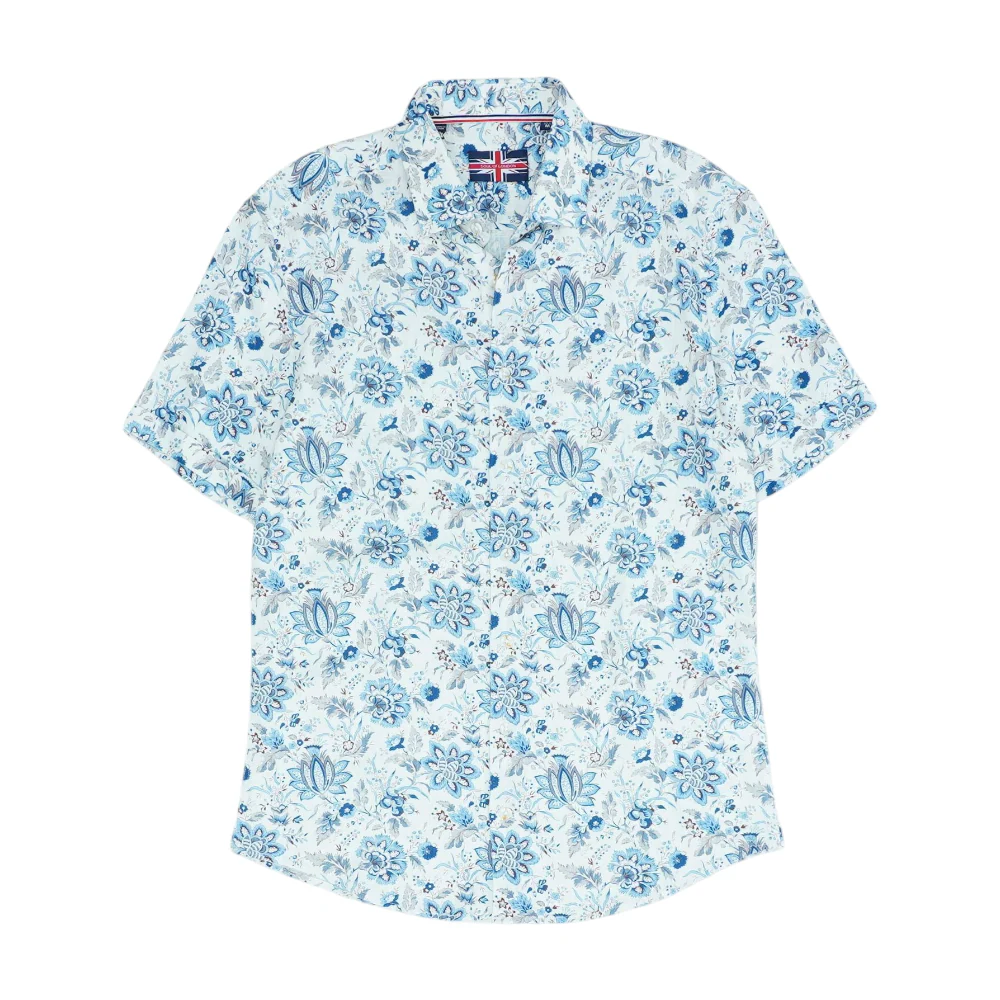 White Floral Short Sleeve Button Down