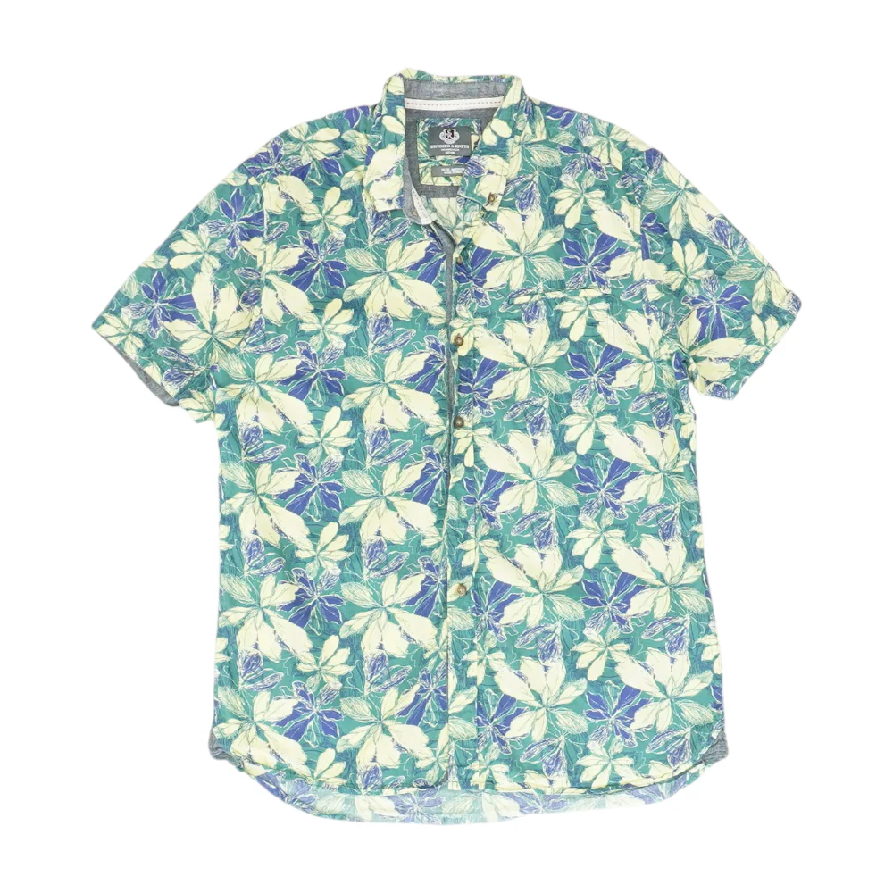 Green Floral Short Sleeve Button Down