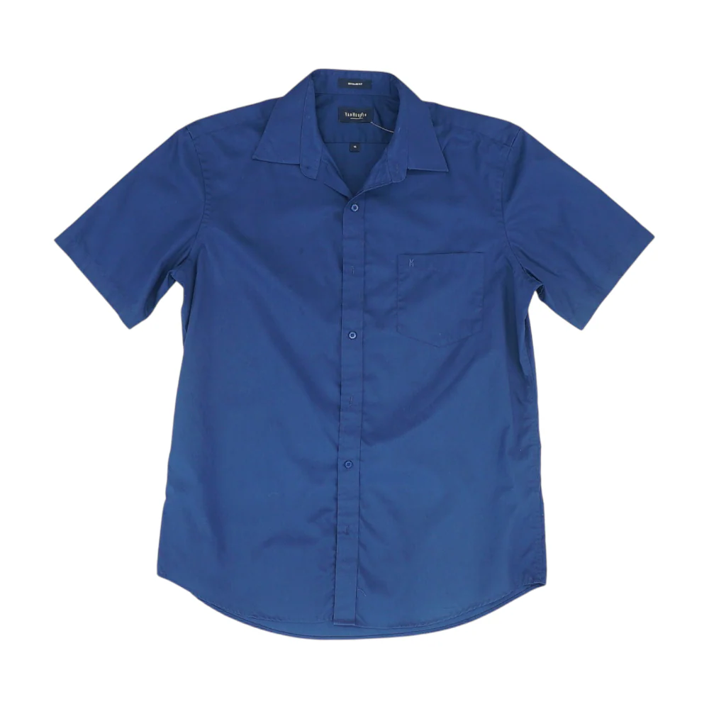 Navy Solid Short Sleeve Button Down