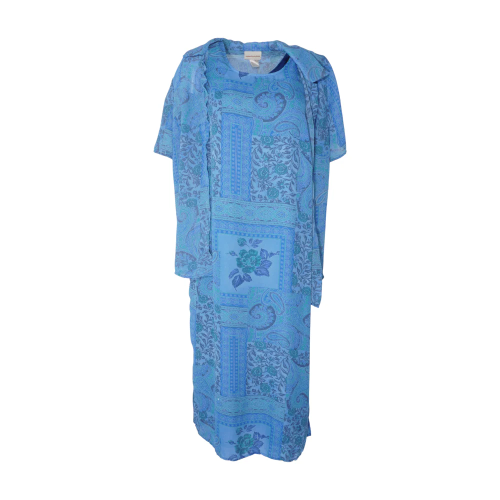 Vintage Blue Print Dress Set