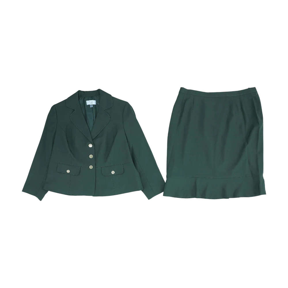 Olive Solid Skirt Suit Set