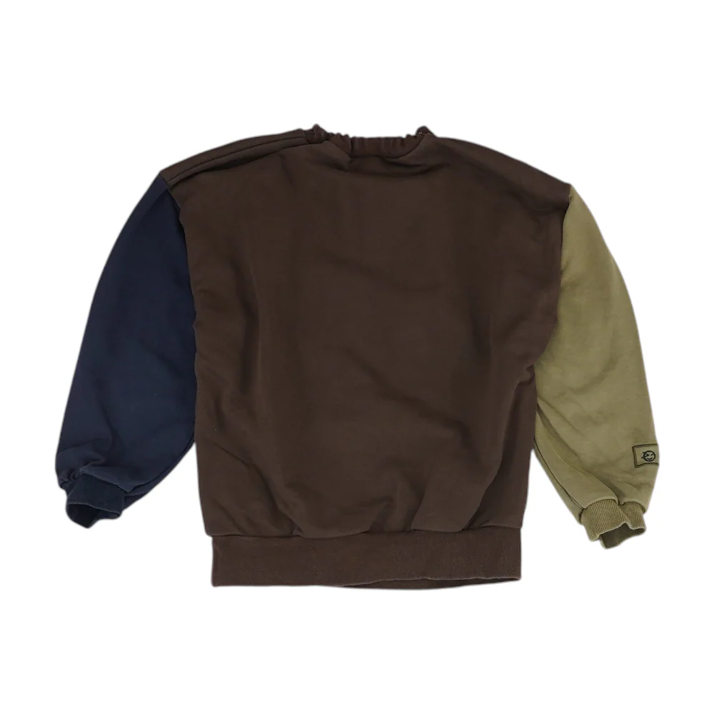 Brown Color Block Sweatshirt Pullover - Image 2
