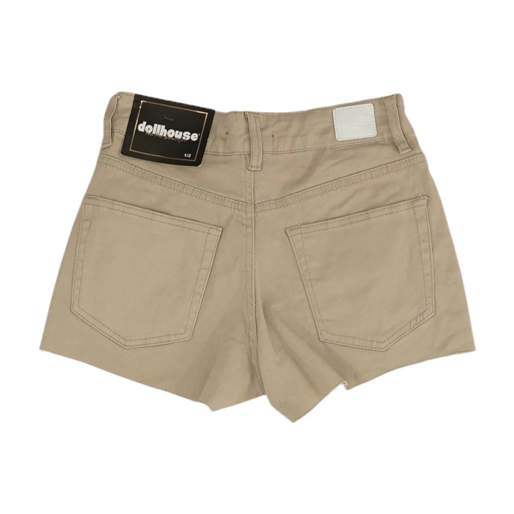 Tan Solid Denim Shorts - Image 2