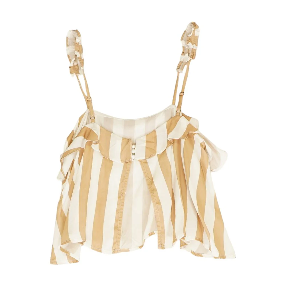 Tan Striped Sleeveless Blouse - Image 2