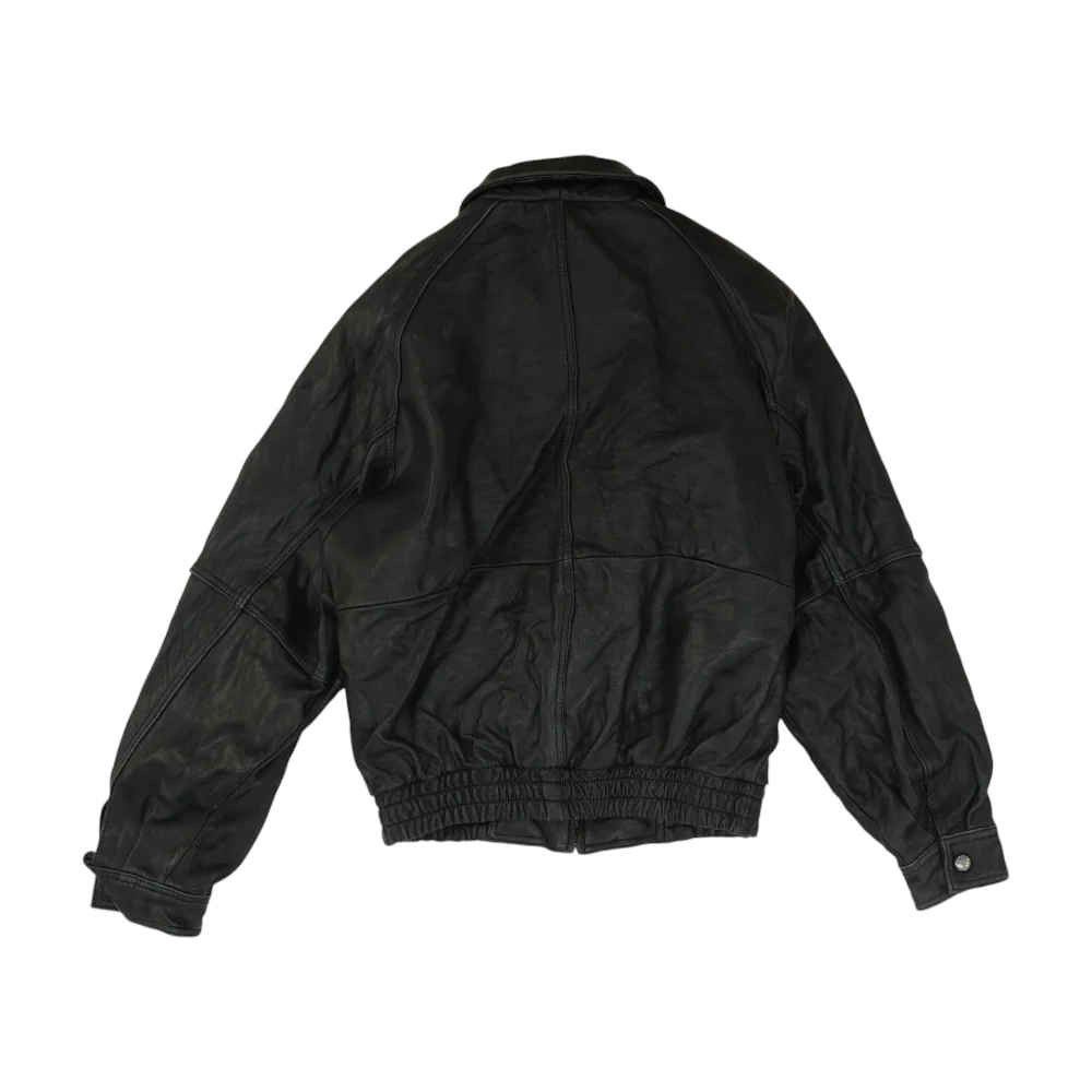 Black Solid Leather Jacket - Image 2