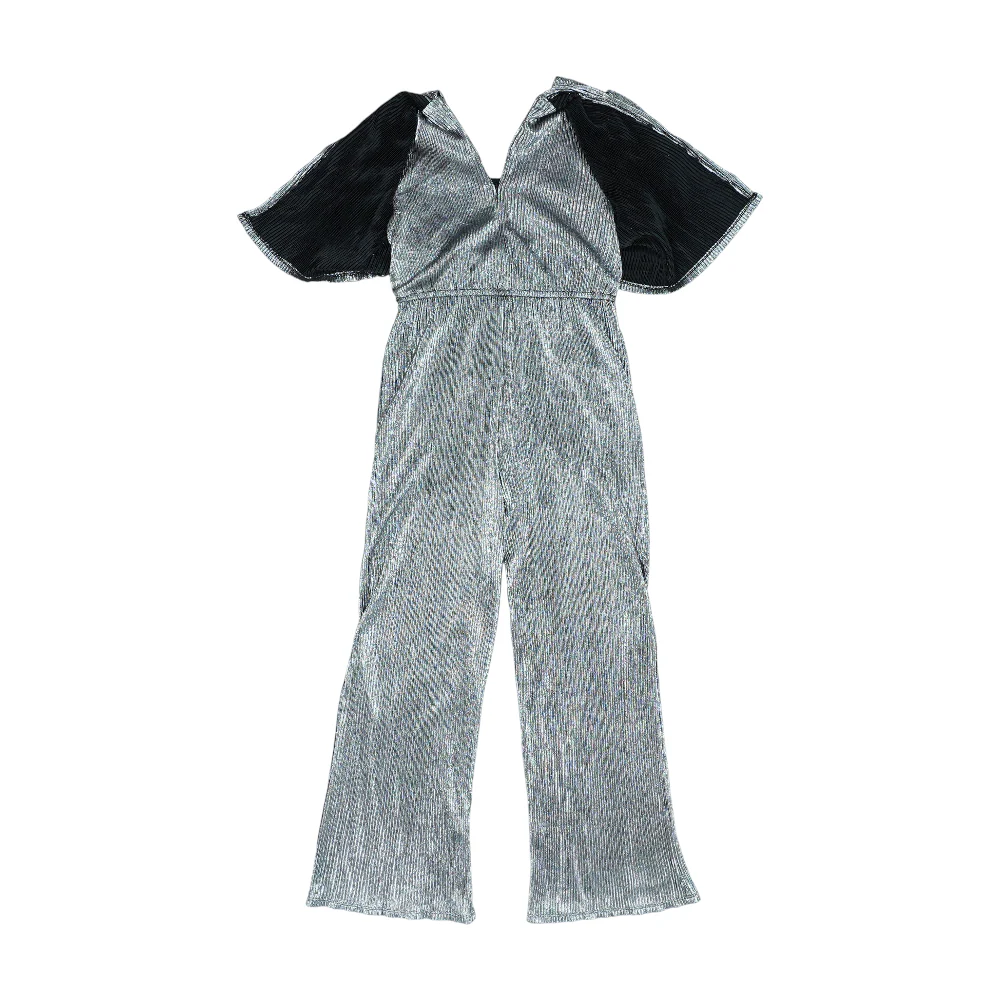 Silver Striped Short Sleeve One-Piece - Image 2