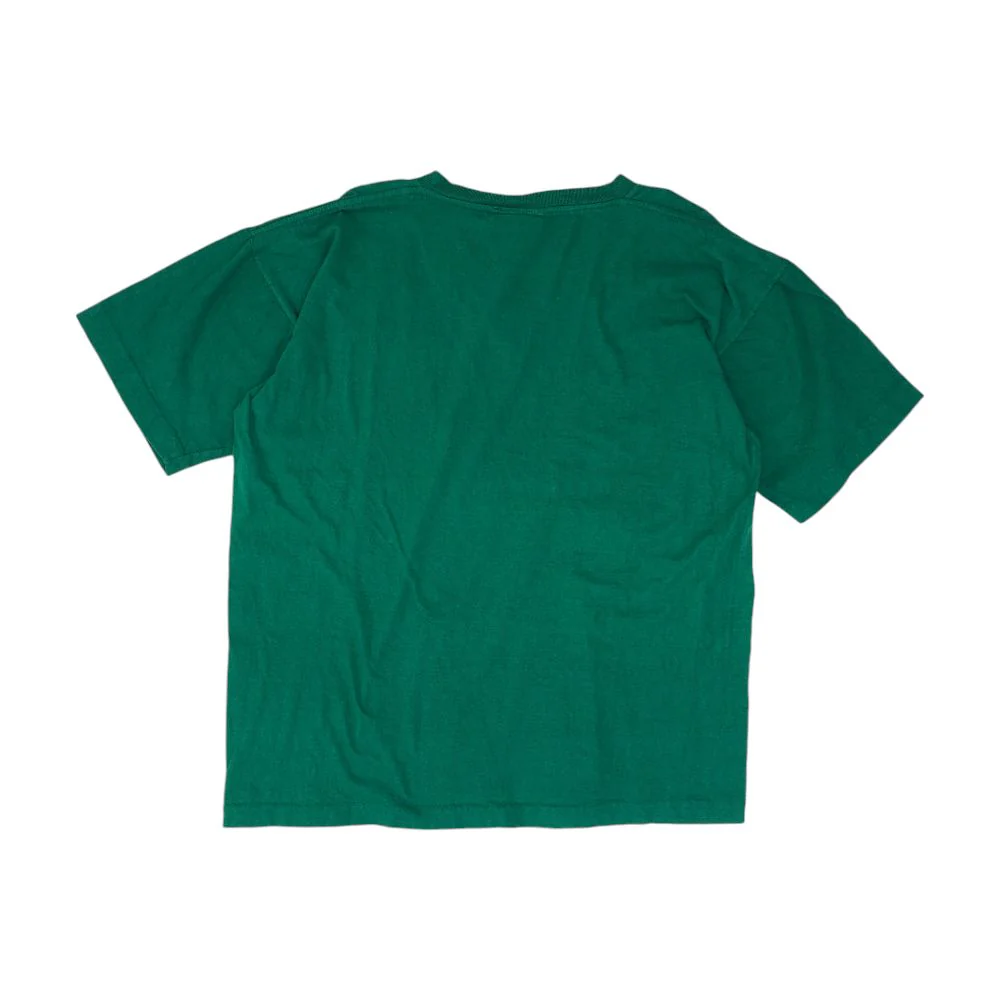 Vintage 1991 Green Solid V Neck T-Shirt - Image 2