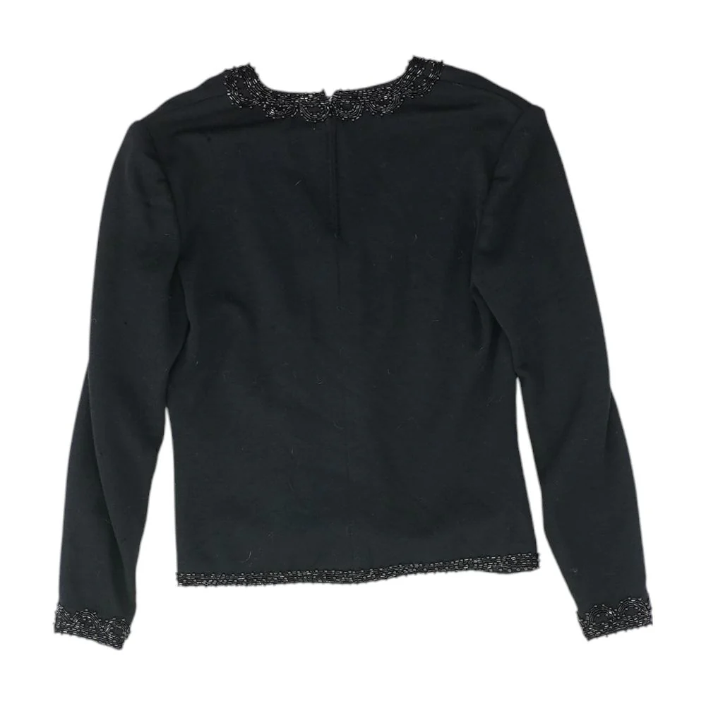 Vintage Black Ornate Beaded Knit Top with Shoulder Pads - Image 2