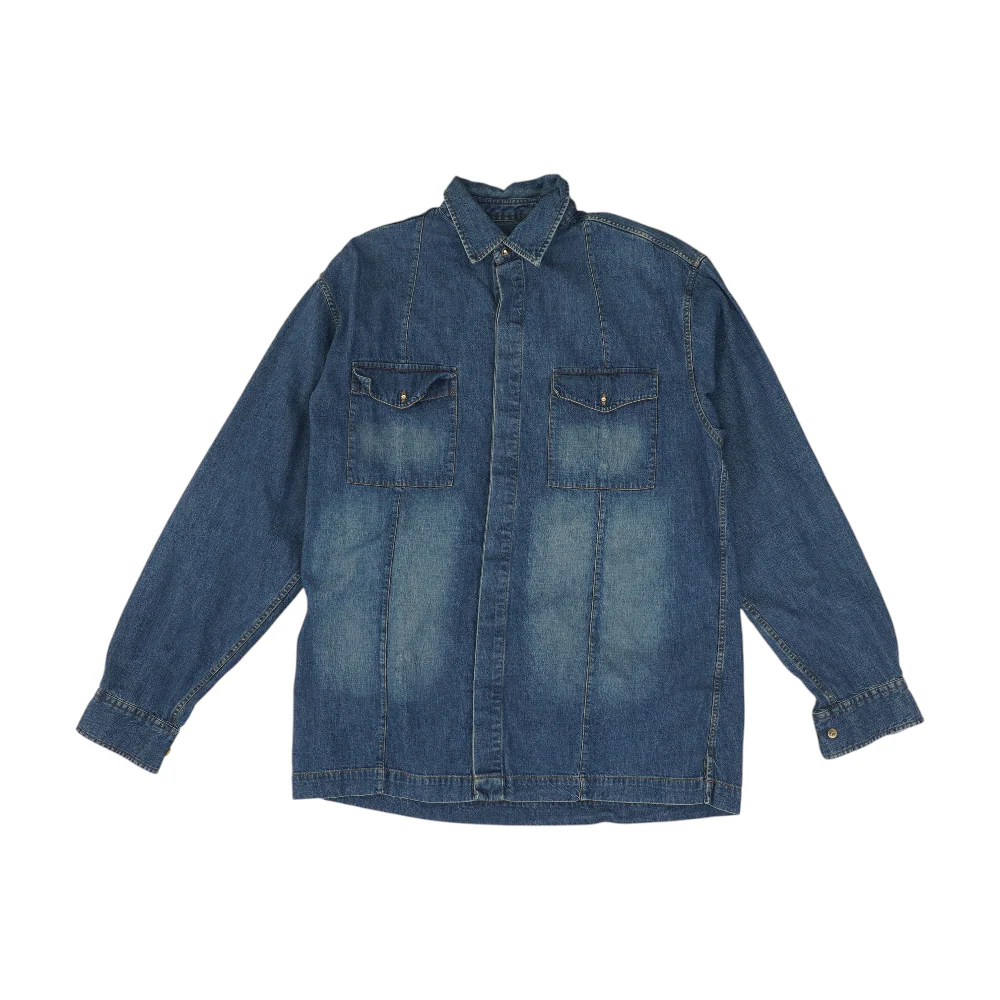 Vintage Blue Solid Long Sleeve Button Down - Image 4