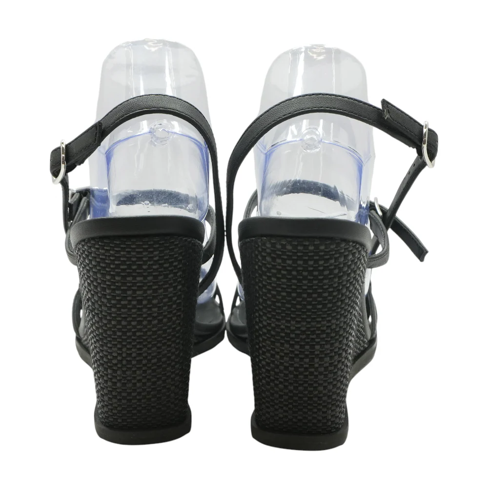Black Wedged Sandals - Image 2