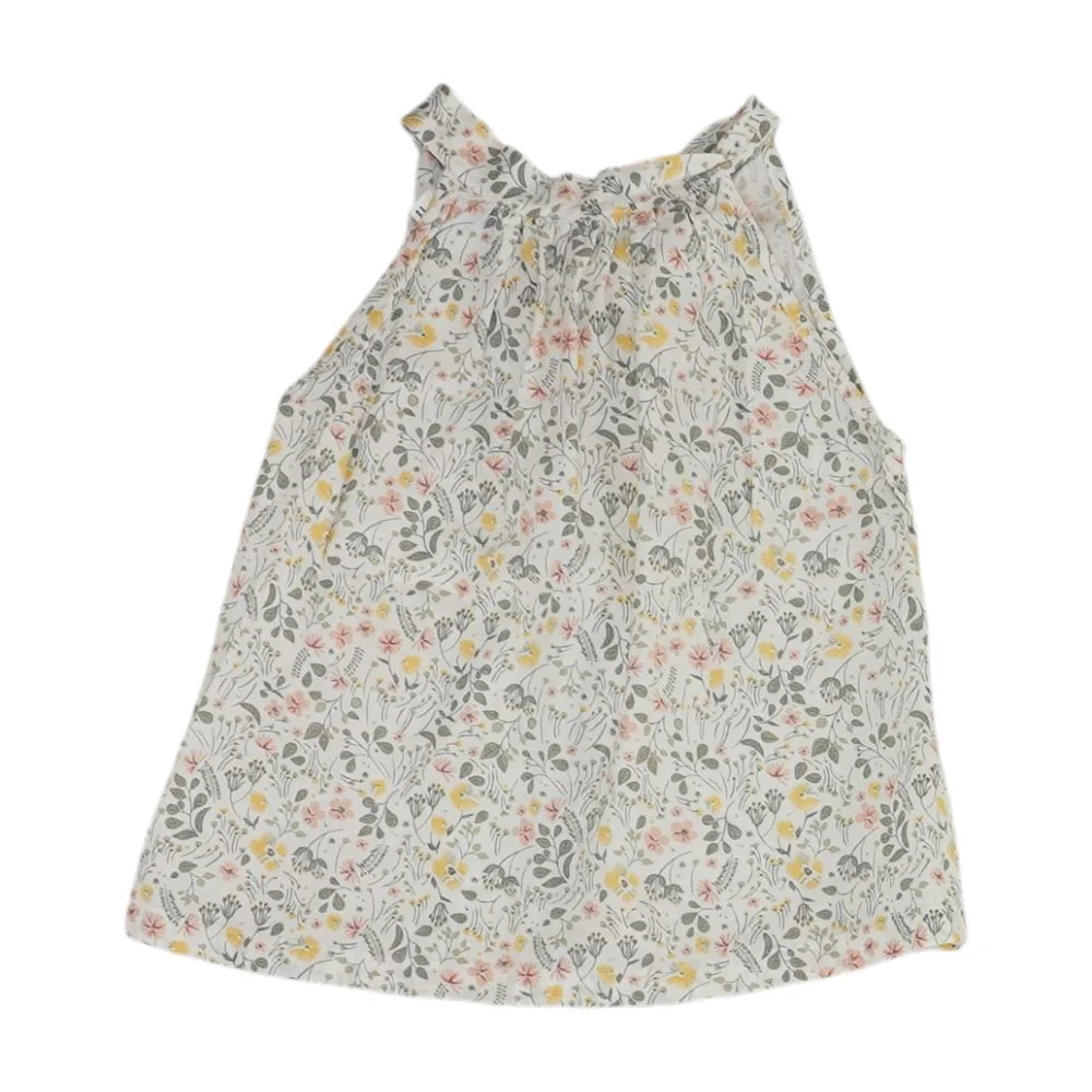 White Floral Sleeveless Blouse