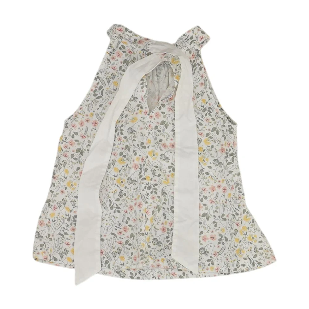 White Floral Sleeveless Blouse - Image 2