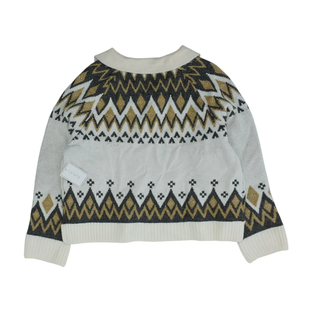 White Geometric V-Neck Sweater - Image 2