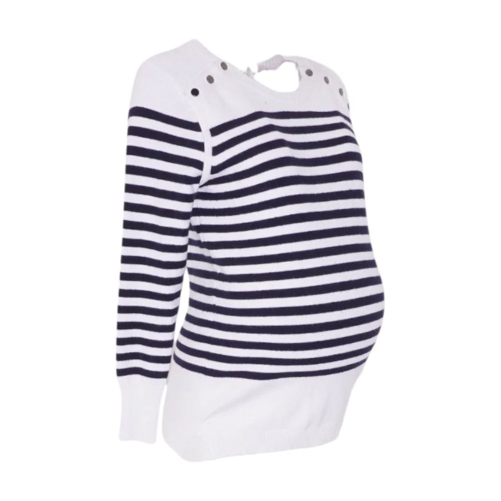 White Maternity Striped Crewneck Sweater - Image 2