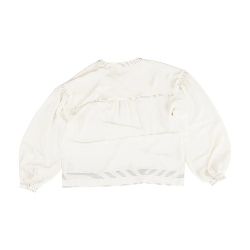 White Solid Long Sleeve Blouse - Image 2
