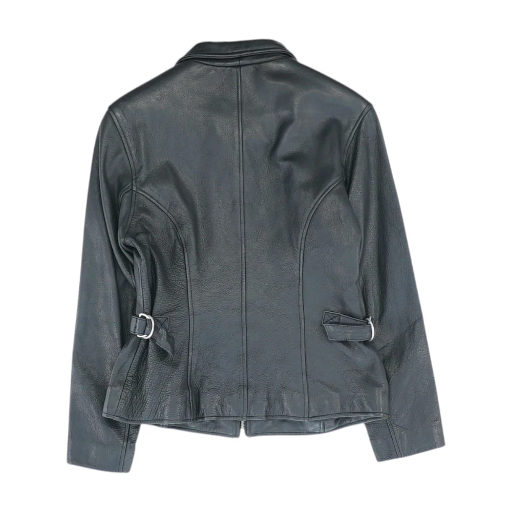Black Solid Leather Jacket - Image 2