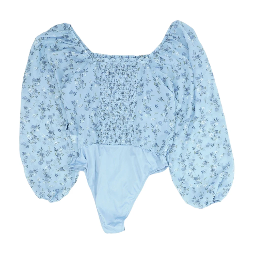 Blue Floral Bodysuit Blouse - Image 2