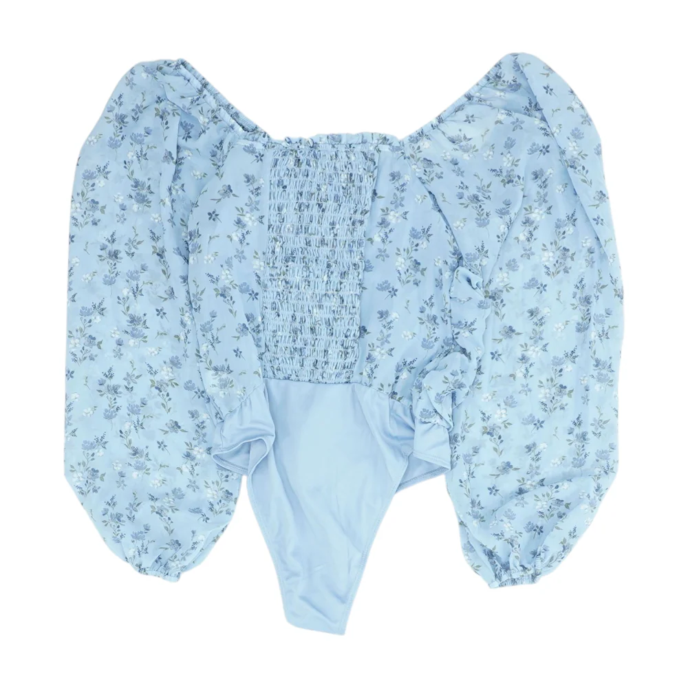 Blue Floral Bodysuit Blouse - Image 2