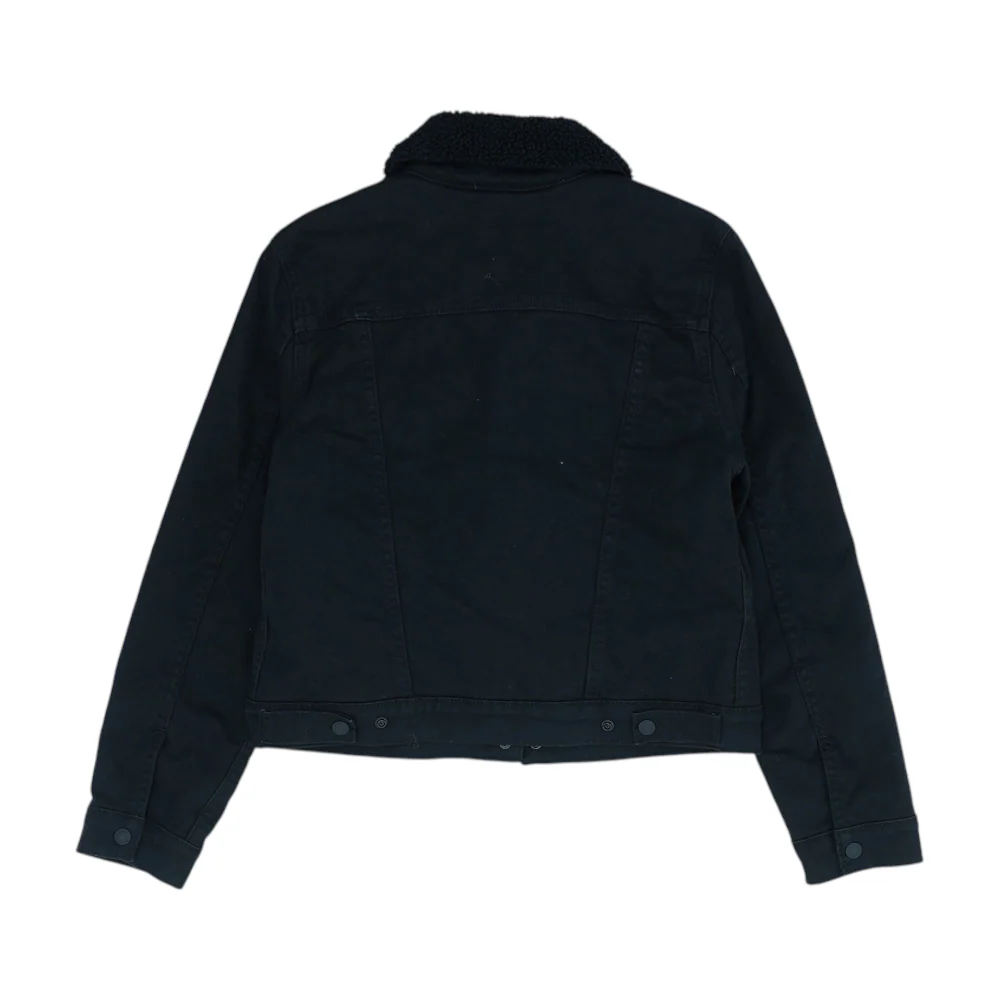 Black Solid Denim Jacket - Image 2