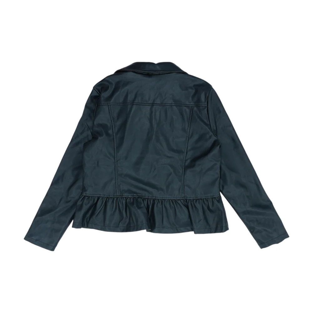 Black Solid Leather Jacket - Image 2