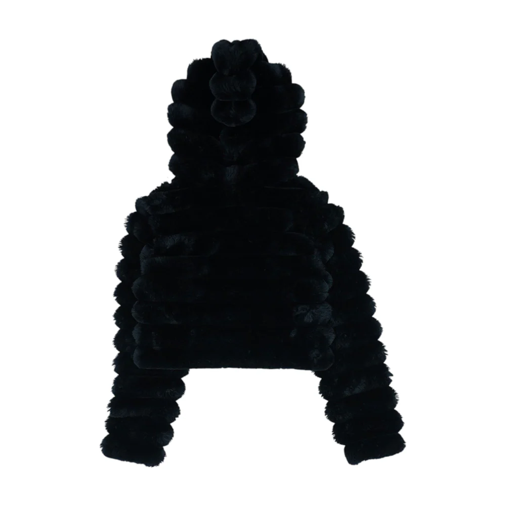 Black Solid Fur Jacket - Image 2