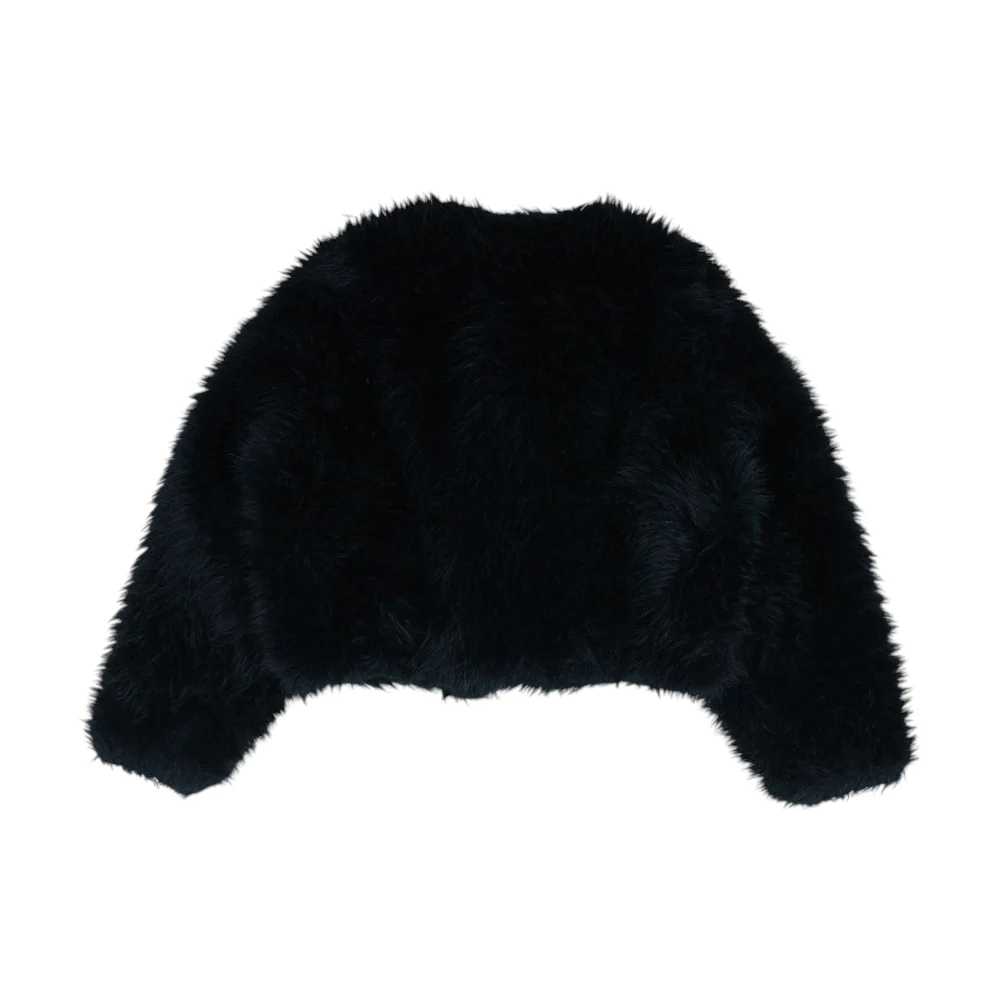 Black Solid Fur Coat - Image 2