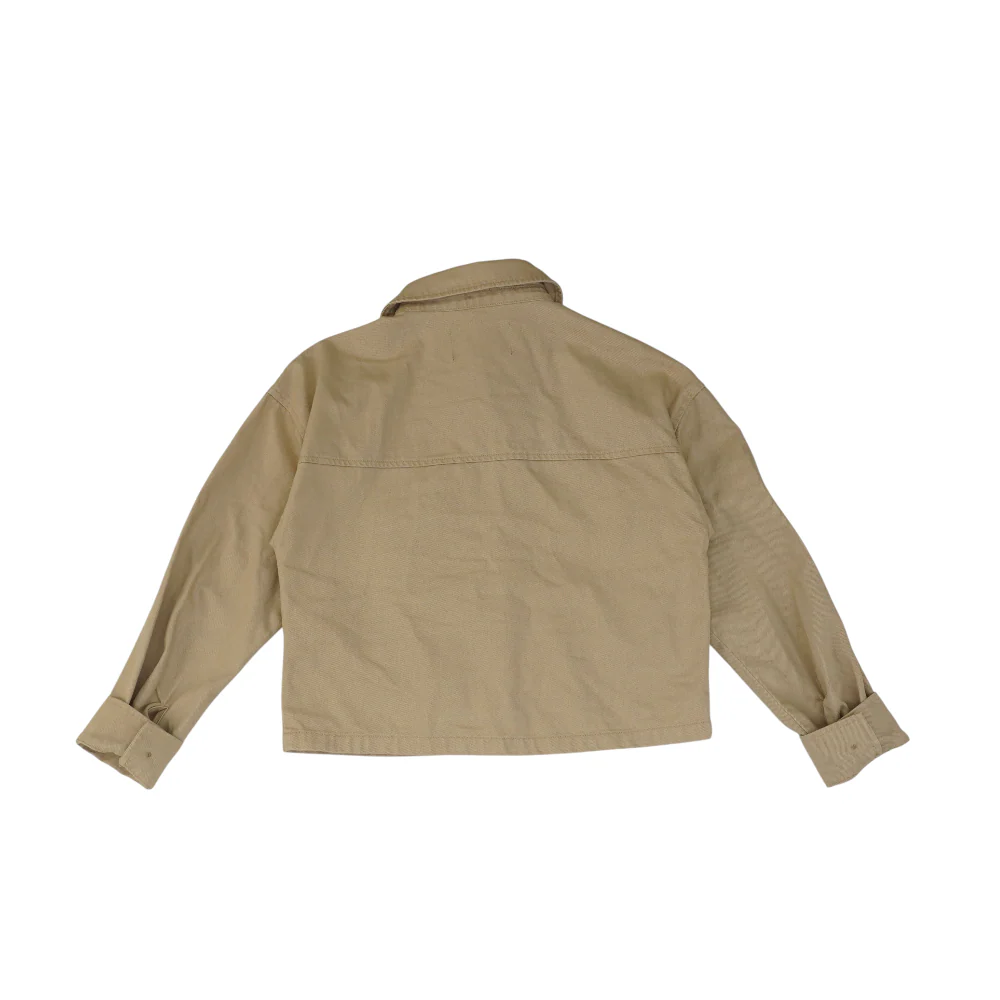 Tan Solid Denim Jacket - Image 2