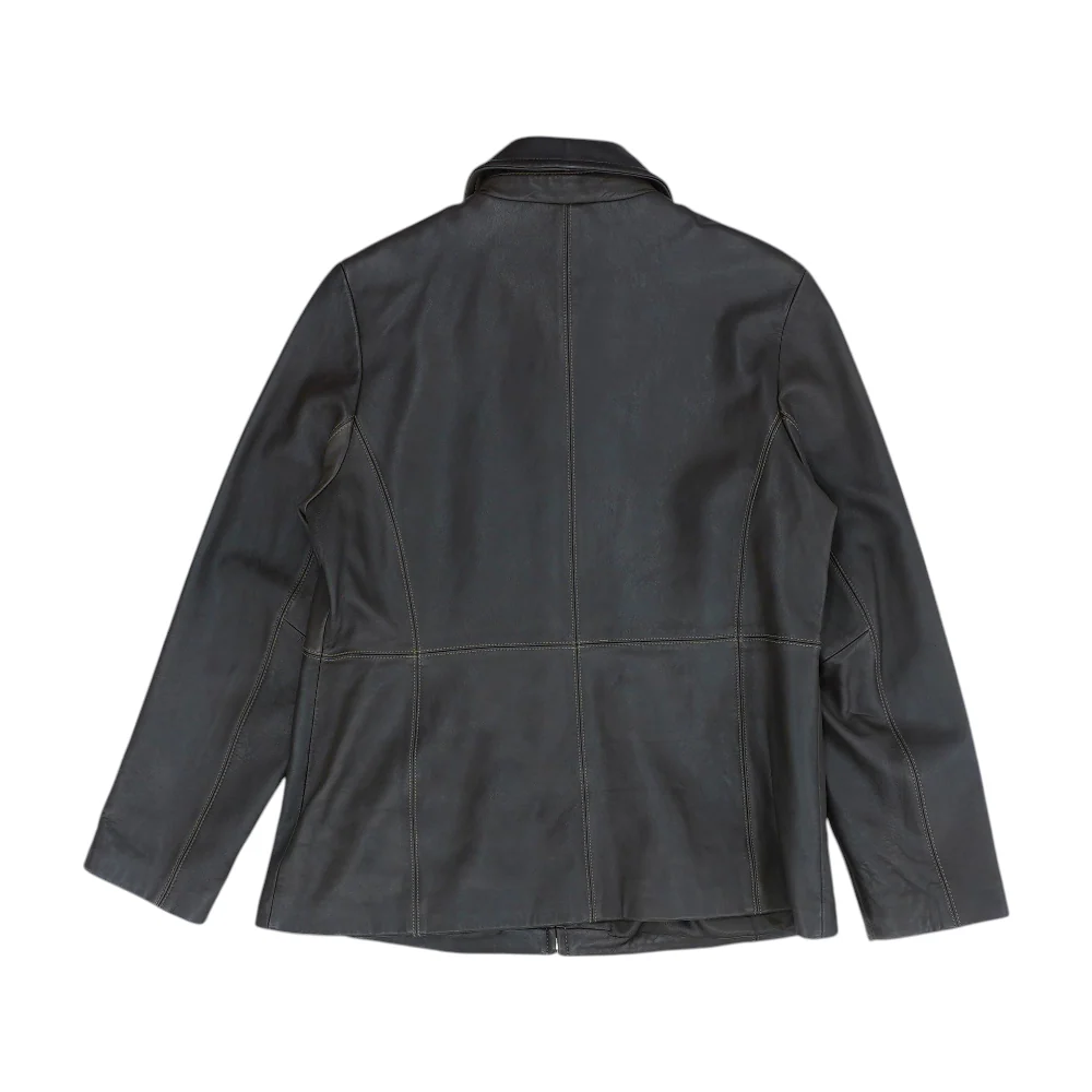 Brown Solid Leather Jacket - Image 2