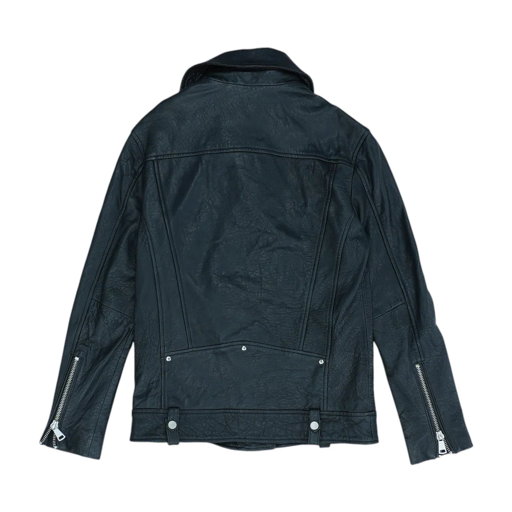 Black Solid Leather Jacket - Image 2